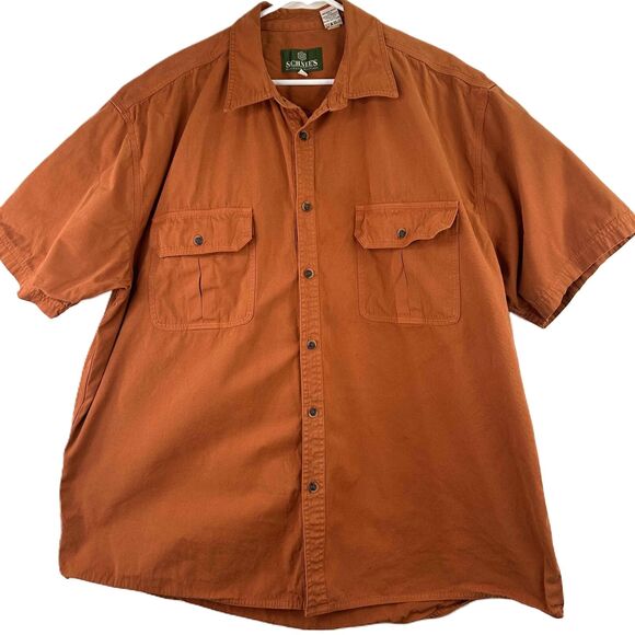 SCHNEE'S Bozeman, Montana Orange Short Sleeve Button-Up Fishing Shirt Size XXL - Picture 1 of 4
